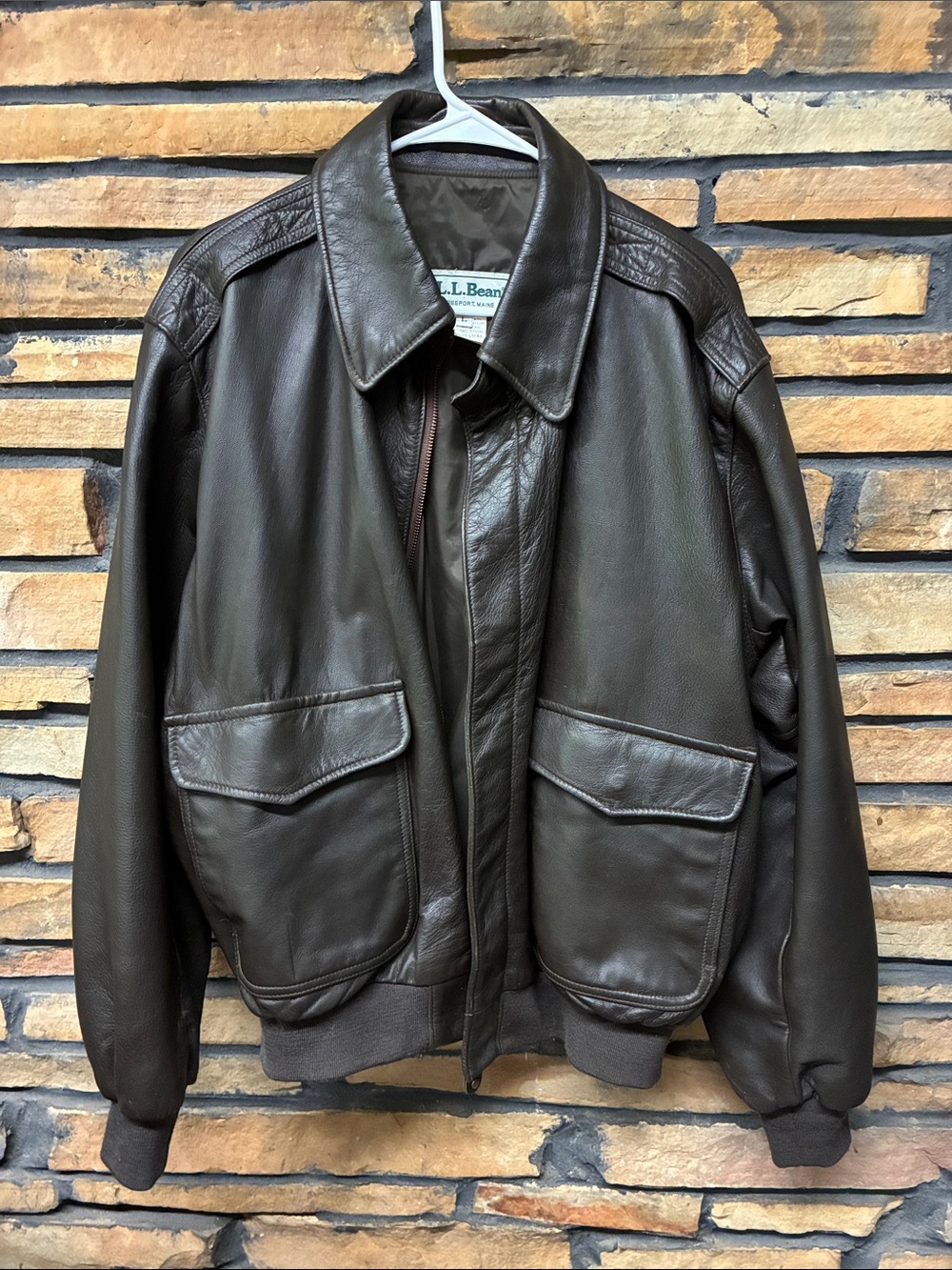 L.L. Bean Men's Dark Brown Leather Bomber Jacket